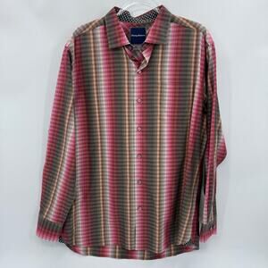 TOMMMY BAHAMA Mens Cotton Long Sleeve Button Up Shirt Size L Rainbow Plaid Pink